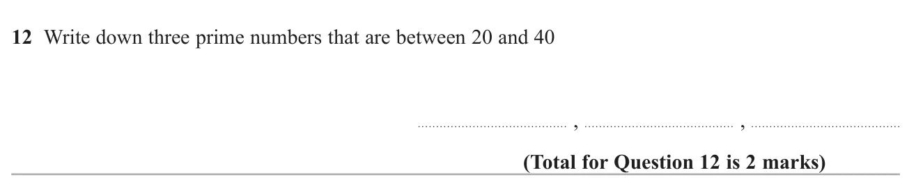 List three prime numbers between 20 and 40.