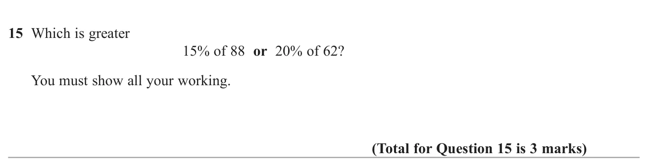 Compare two percentages of amounts to decide which is greater.