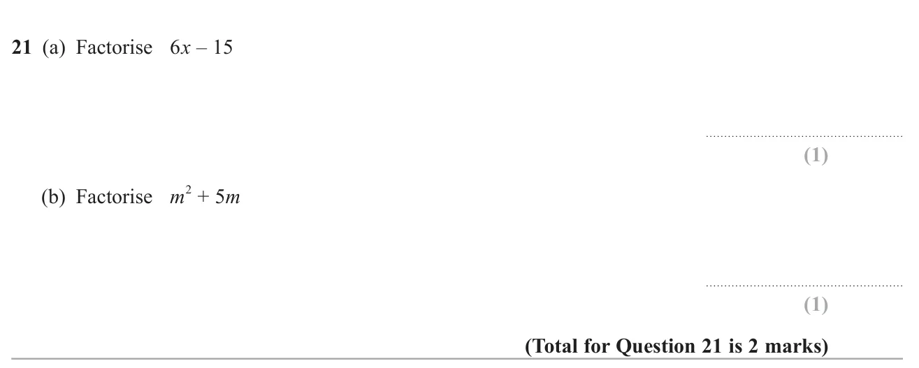 Factorise a linear expression and a simple quadratic expression.