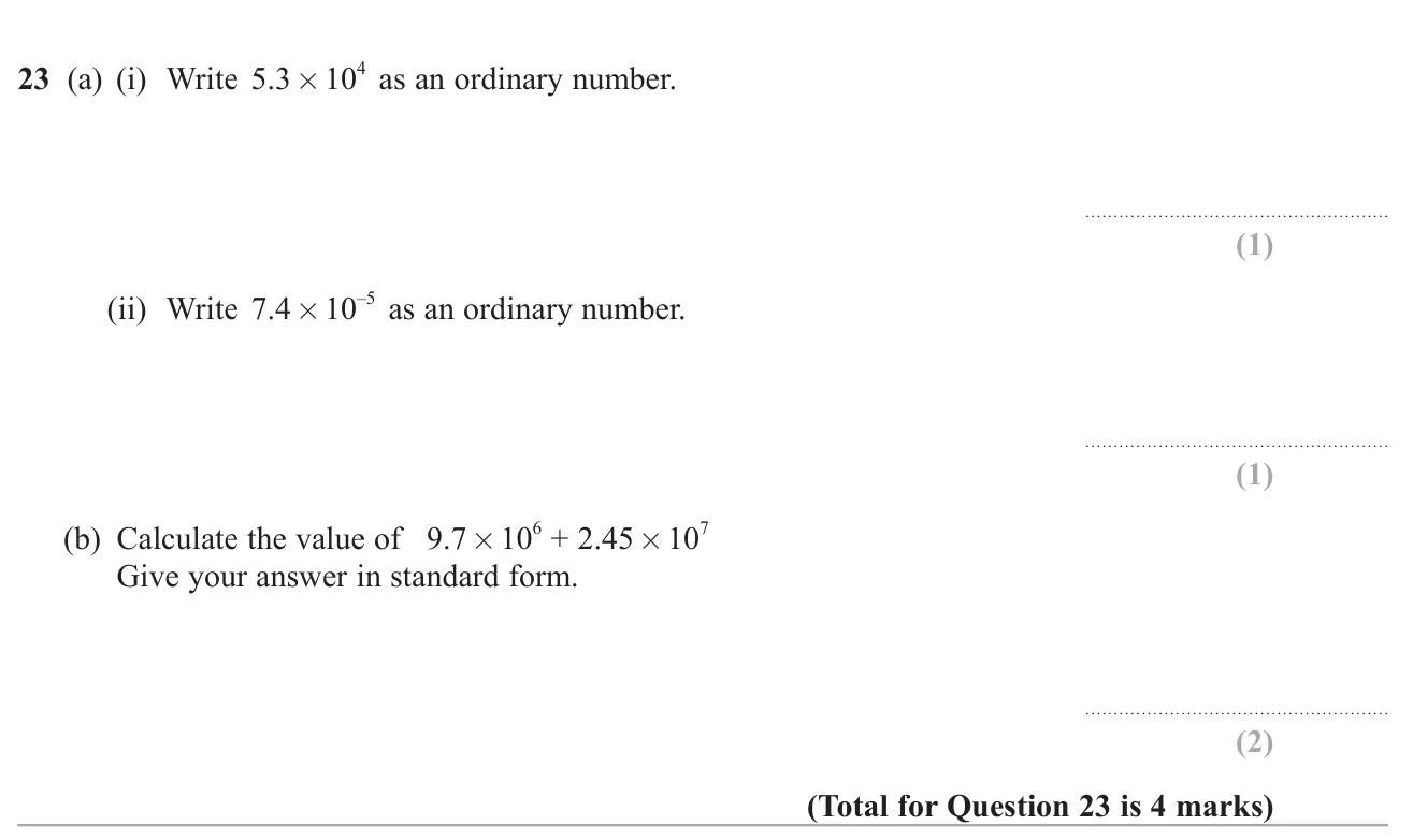 Convert between standard form and ordinary numbers, and add two numbers in standard form.