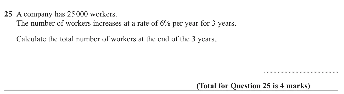 Work out the number of workers after 3 years of 6% compound growth.