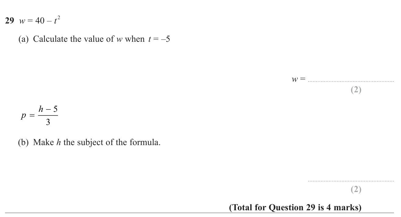 Substitute a negative value into a formula and rearrange a formula to change its subject.