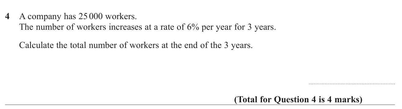 Work out the number of workers after 3 years of 6% compound growth.