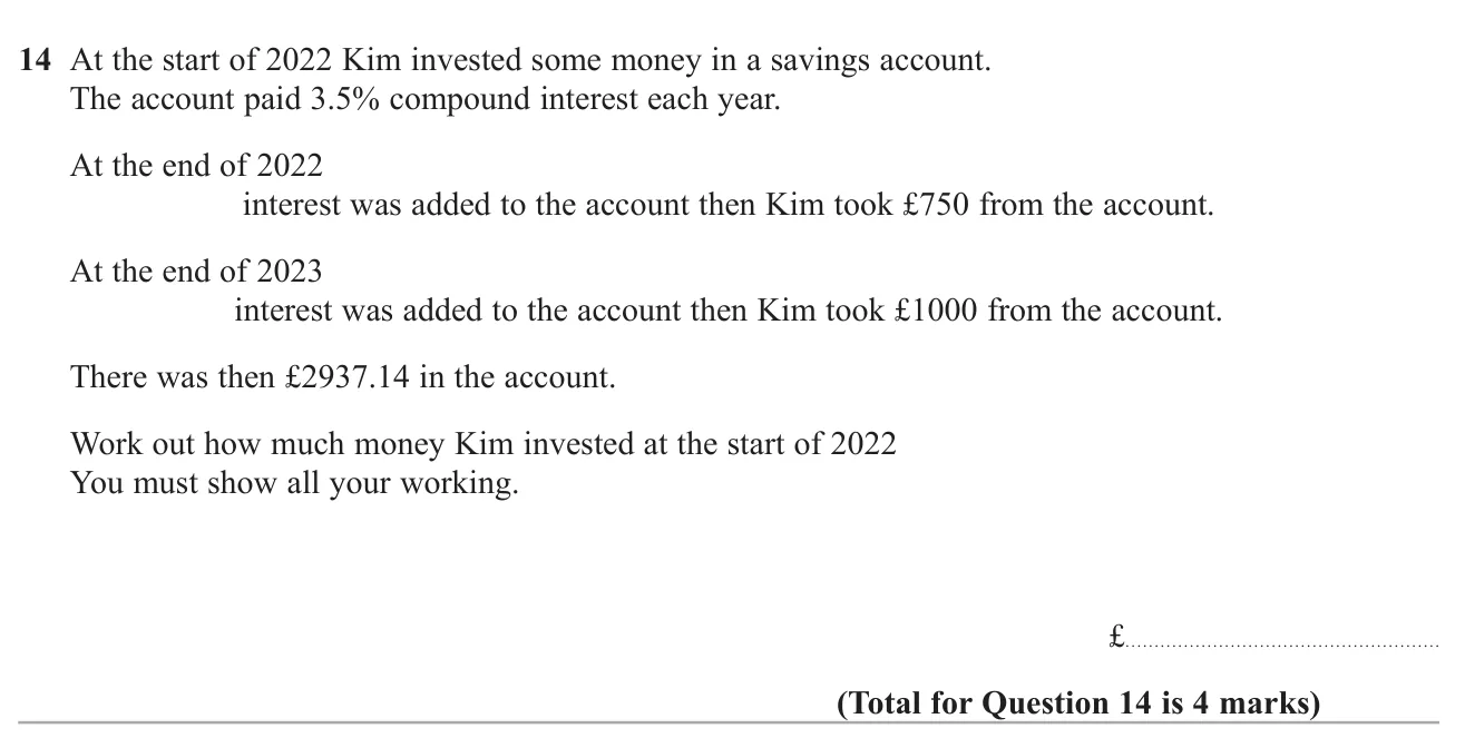 Work backwards through compound interest and withdrawals to find an original investment.
