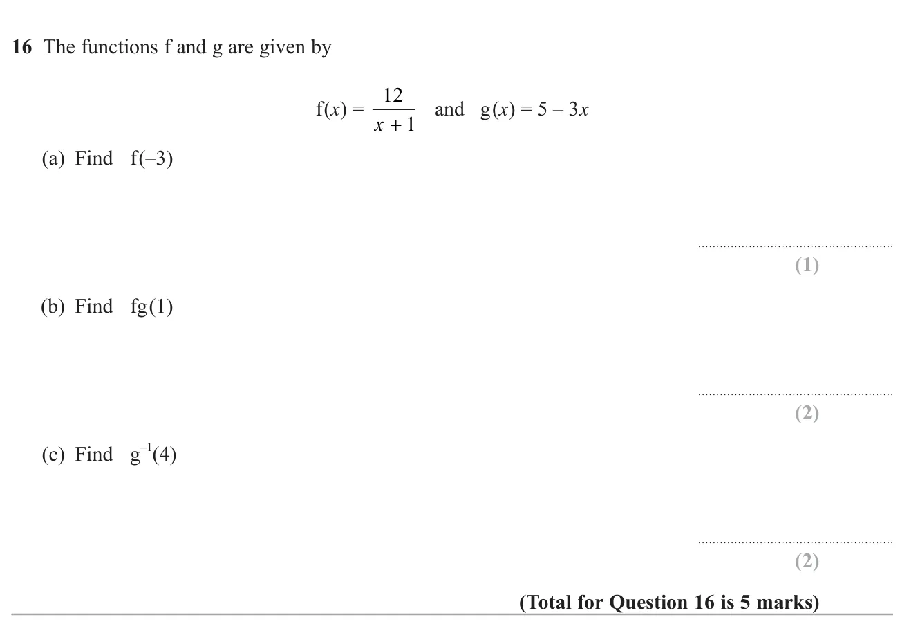 Evaluate a function, a composite function and an inverse function.