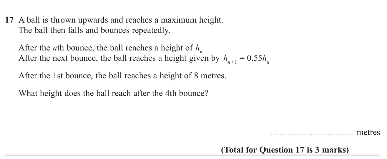Use an iterative formula to find the height of a bouncing ball after a given bounce.