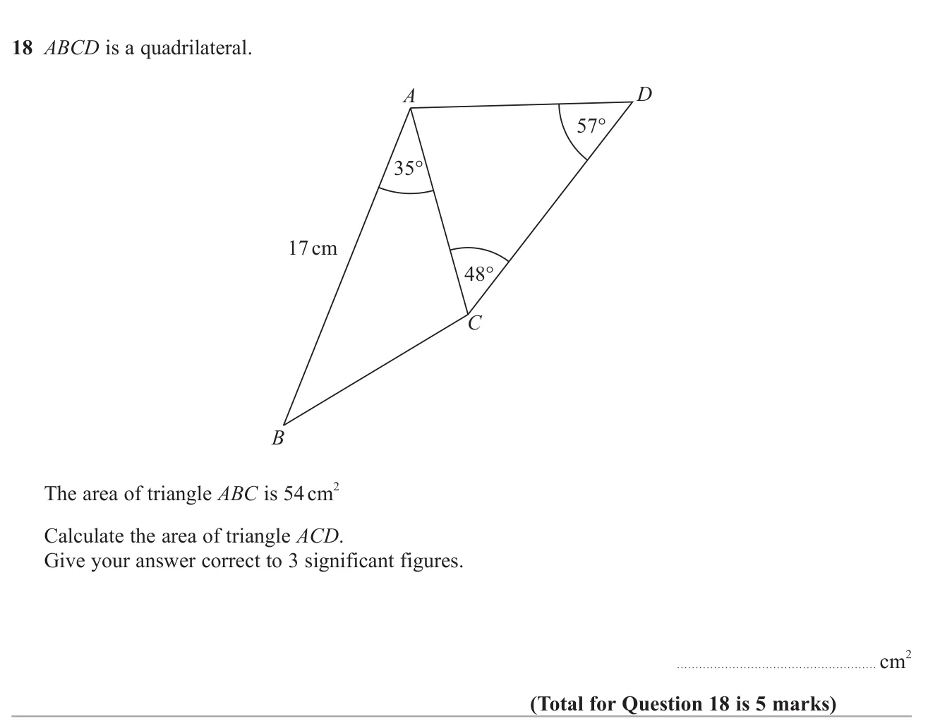 Use a triangle's area to find a shared side, then the sine rule and area formula to find another triangle's area.