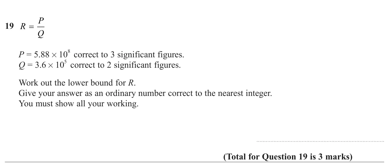 Find the lower bound of a quotient where both values are given to a number of significant figures.