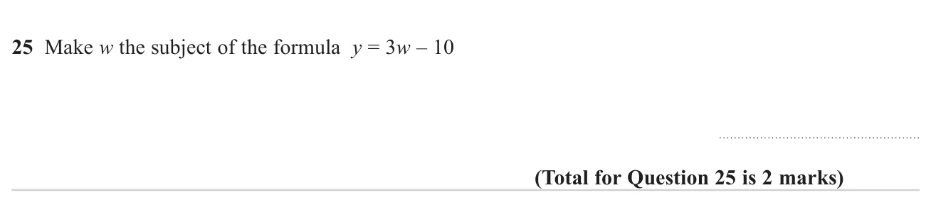 Rearrange a linear formula to make a different letter the subject.