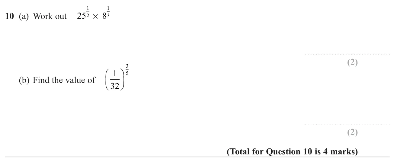 Evaluate products and powers with fractional indices.