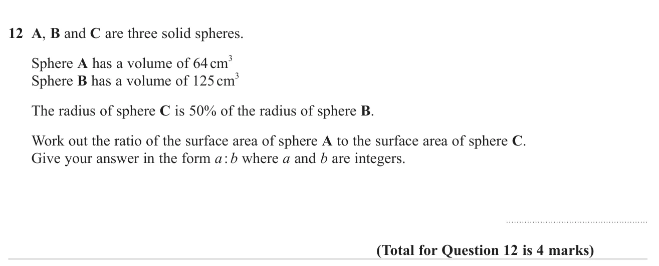 Use sphere volumes and a percentage of a radius to find the ratio of two surface areas.