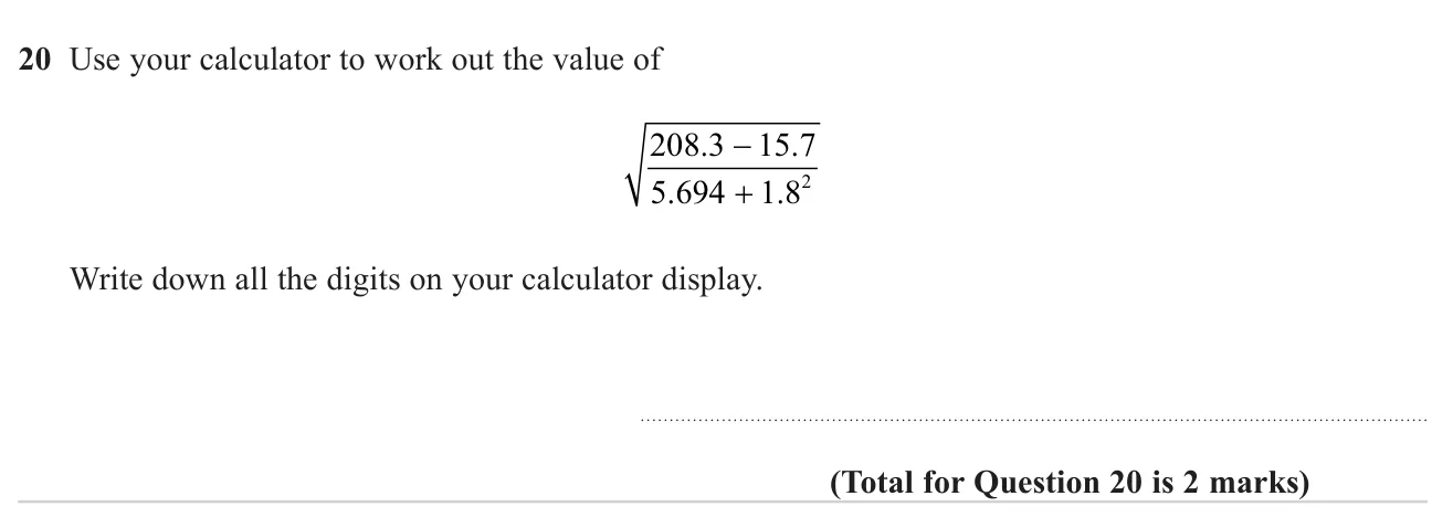 Use a calculator to evaluate a square root of a fraction involving a square.