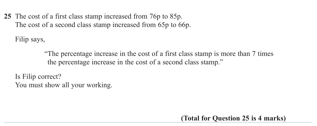 Compare two percentage increases to test a claim.