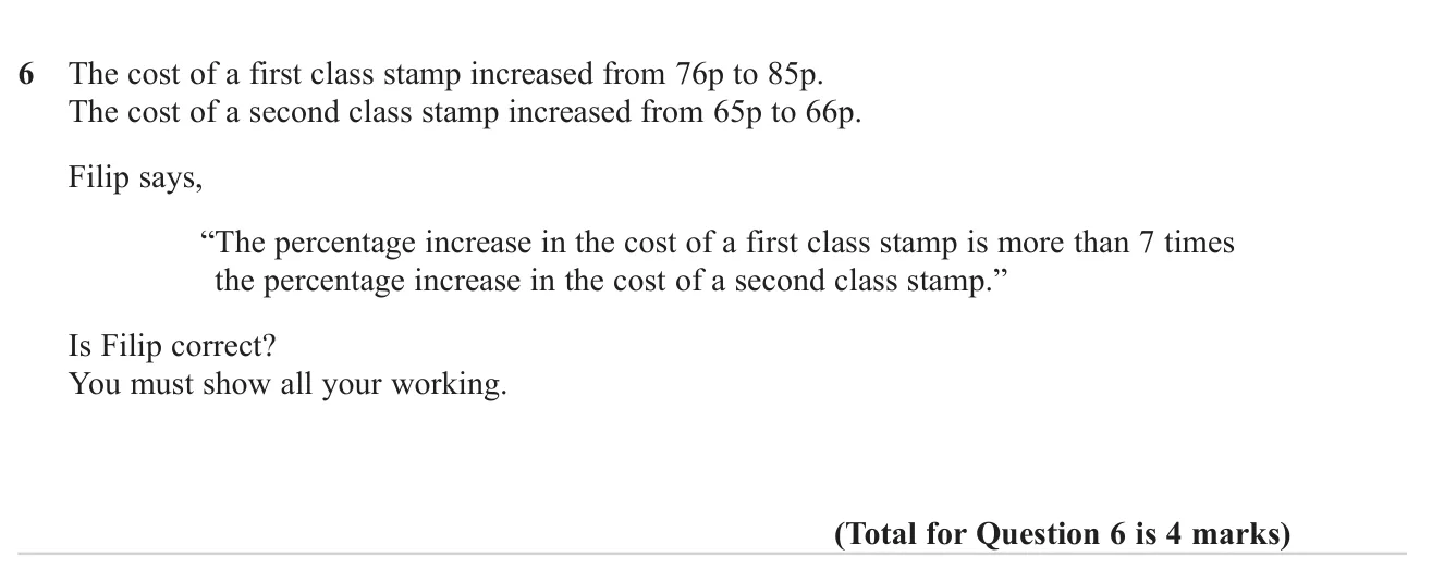 Compare two percentage increases to test a claim.