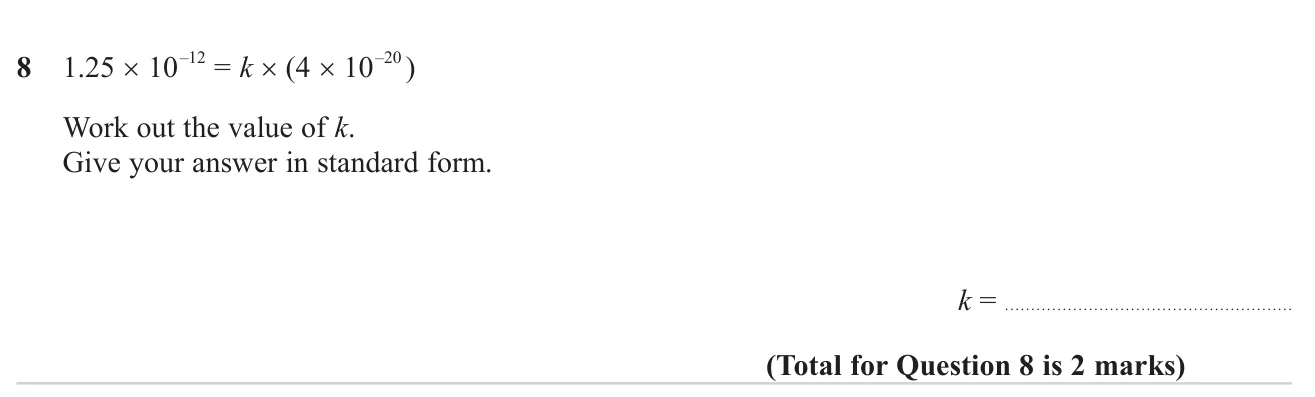 Solve for an unknown in a standard form equation and give it in standard form.