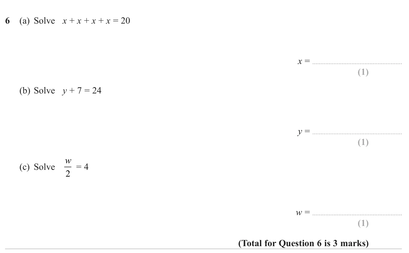Solve three one-step linear equations.