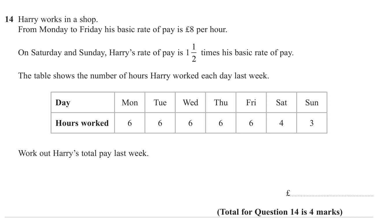 Work out a week's wages when weekend hours are paid at a higher rate.