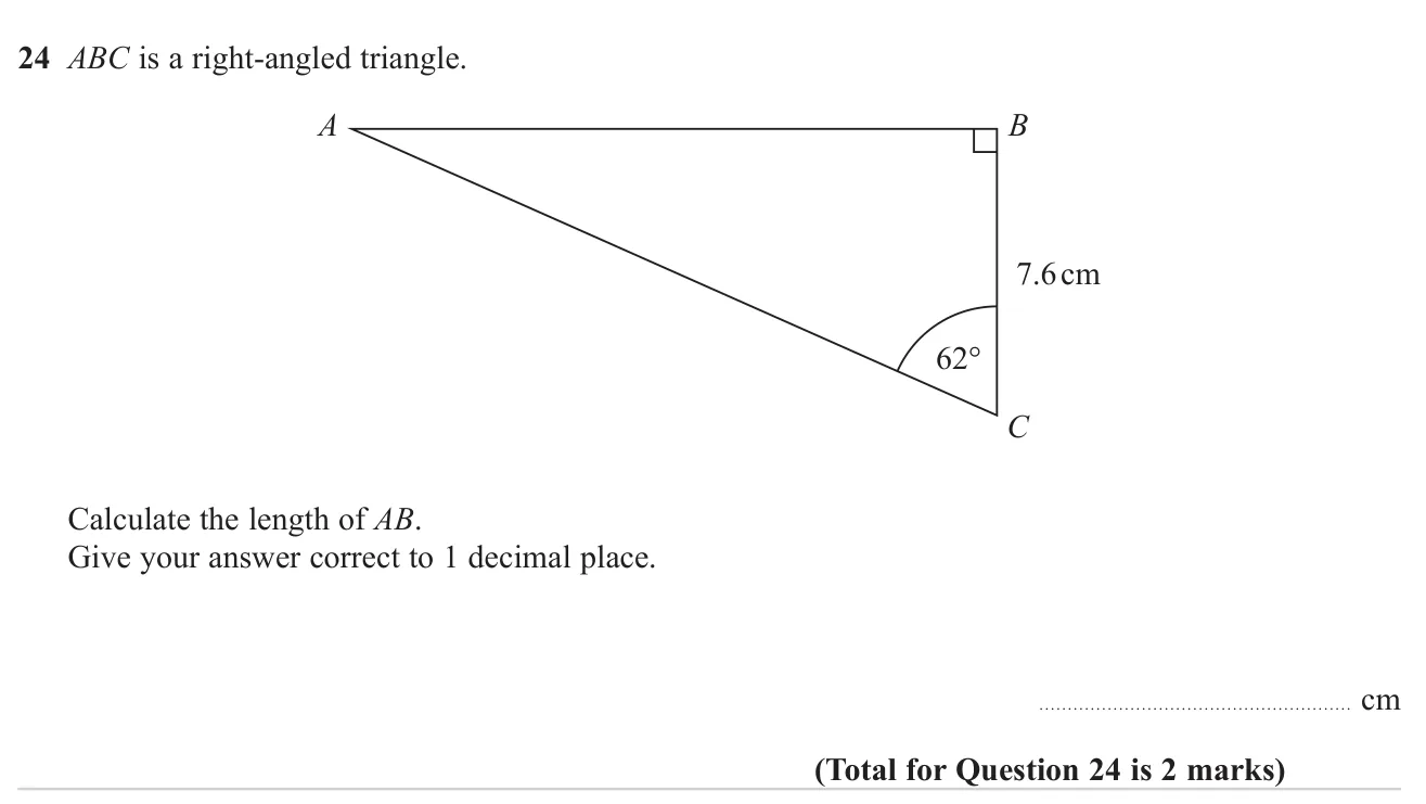 Use trigonometry to find a side of a right-angled triangle.