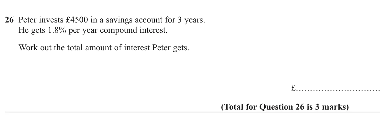 Find the interest earned on a savings account with compound interest over three years.