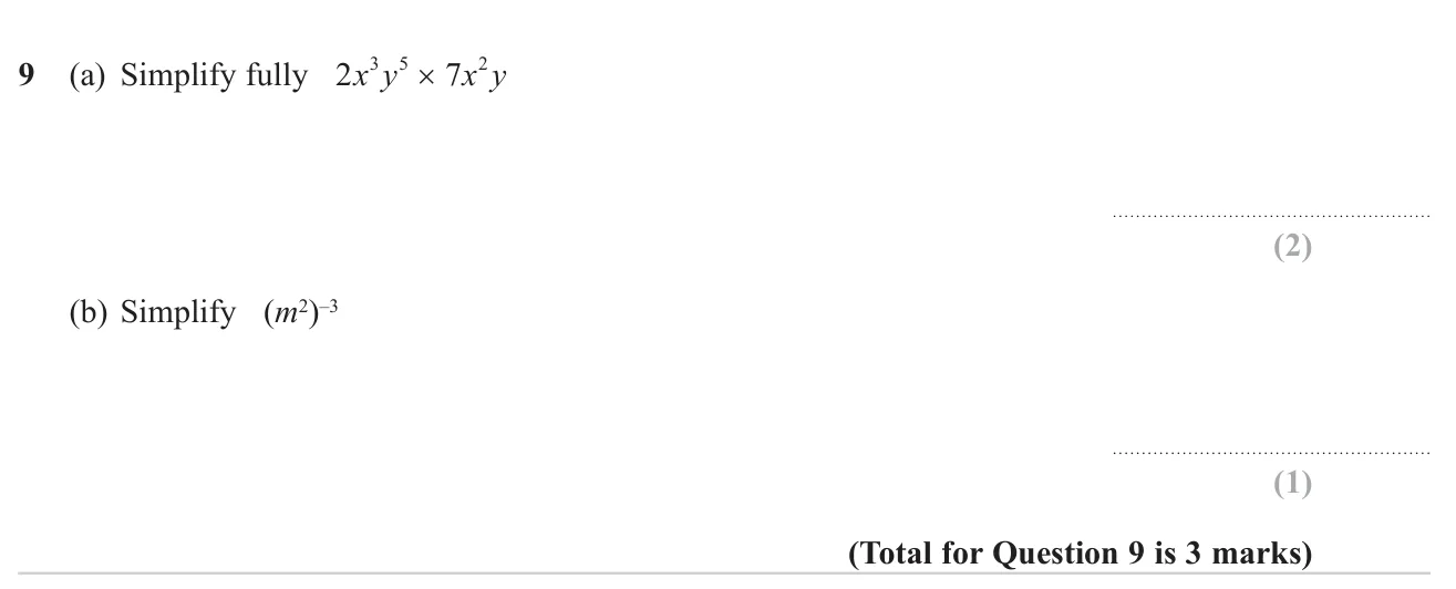 Simplify a product of algebraic terms with powers, and a power of a power.