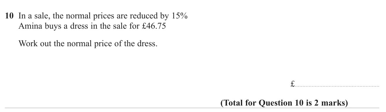 Find an original price given the sale price after a percentage reduction.