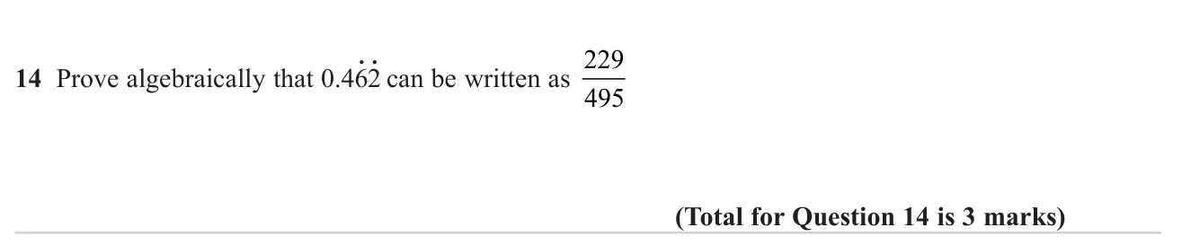 Prove algebraically that a recurring decimal equals a given fraction.