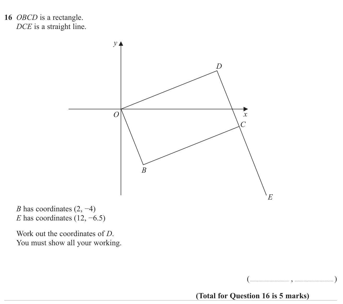 Use gradients of perpendicular and parallel lines to find a corner of a rectangle drawn on axes.