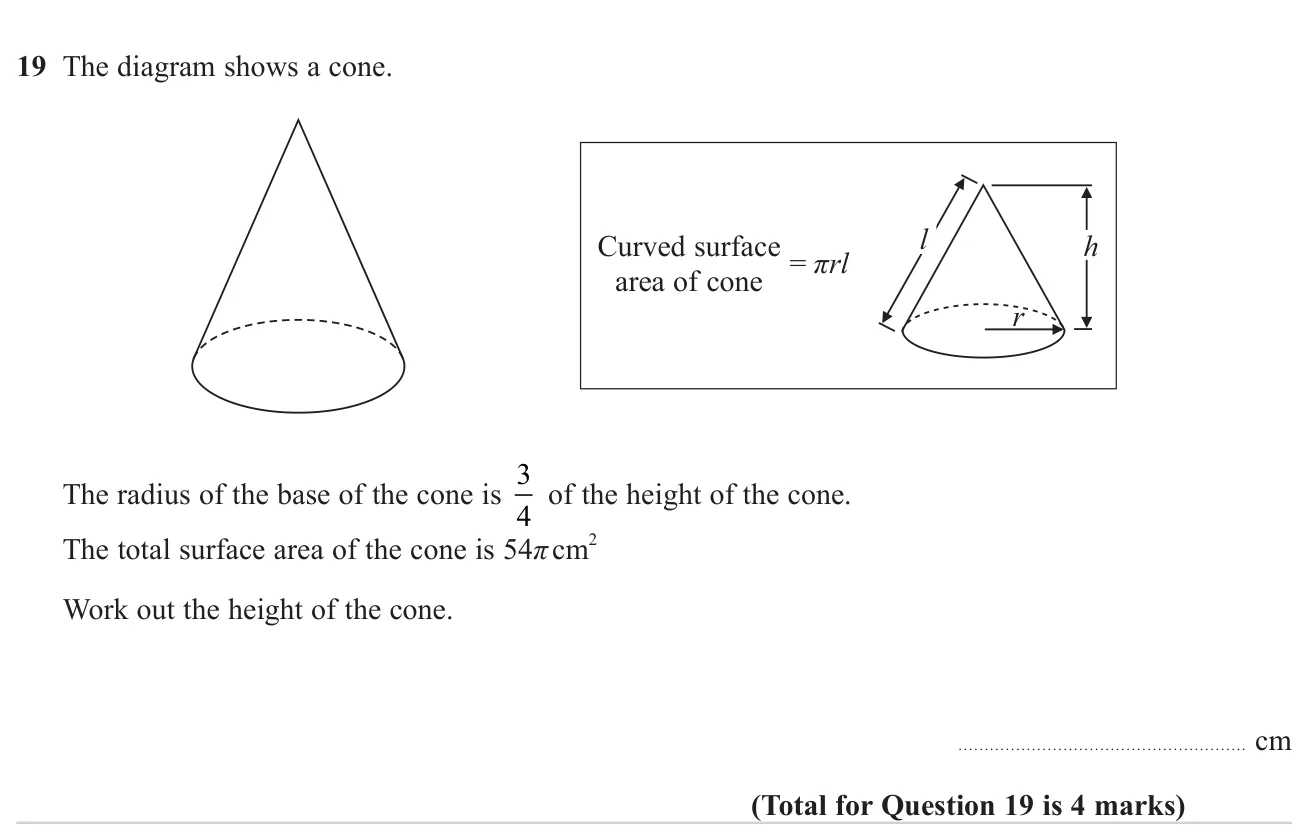 Find the height of a cone given its total surface area and the ratio of radius to height.